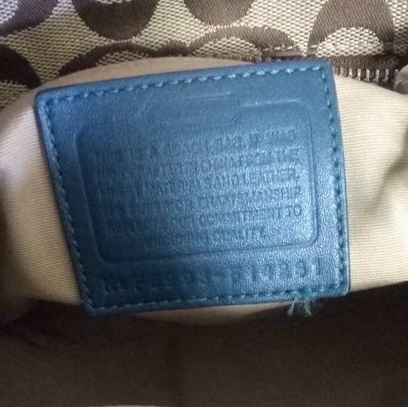 Coach Jacquard Teal Leather Trim Shoulder Bag. - Picture 3 of 8